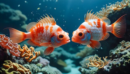 Wall Mural - Battle of Sarcastic Fringehead Fish in Vibrant Coral Reef