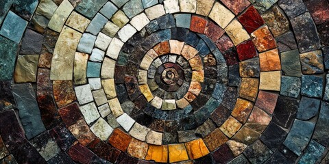 Wall Mural - A vibrant mosaic design with swirling patterns and rich colors. Each tile adds depth and character. Ideal for art projects or interior design concepts. Explore the beauty of this unique layout. AI