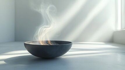 Wall Mural - A steaming bowl in a minimalistic room, evoking calmness.