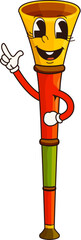 Aufkleber - Cartoon vuvuzela groovy musical instrument character. Isolated vector bright pipe, funny comic trumpet personage with happy face, announcing birthday party, festival celebration or soccer tournament