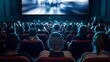 © SkyRebeL - Cinema Immersed: An audience engrossed in a cinematic experience, their backs to the camera as they watch the film unfold on the big screen.