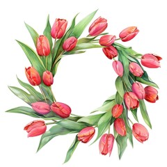 Wall Mural - Colorful Tulip Wreath Illustration - Elegant Floral Spring Design