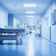 Canvas Print - Sterile Hospital Corridor with Empty Hospital Bed