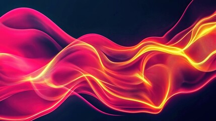 Wall Mural - Vibrant abstract wave patterns with pink and yellow hues flowing against a dark background at twilight