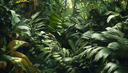 Wall Mural - Lush jungle foliage created through generative AI artistry