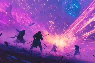 Canvas Print - Samurai Warriors Battle Under a Cosmic Explosion.