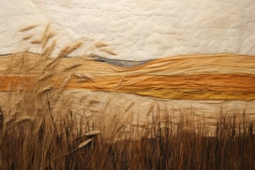 Sticker - Wheat field landscape textile art.