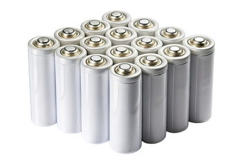 Stack of silver batteries isolated with transparent background.