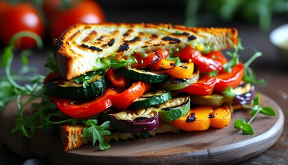 Wall Mural - Savory Roasted Vegetable Sandwich Crafted with Generative AI Flair