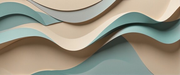 Wall Mural - grey beige abstract waves wave papercut overlapping banner, wall paper design, illustration
