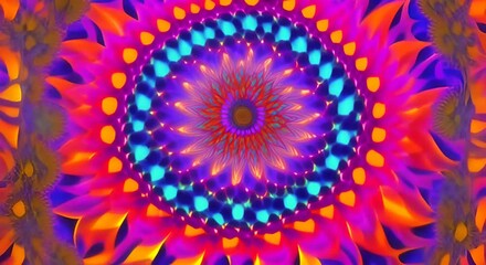 Wall Mural - 3d kaleidoscope mandala abstract background of trippy art psychedelic trance to open third eye with 