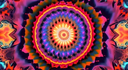 Wall Mural - 3d kaleidoscope mandala abstract background of trippy art psychedelic trance to open third eye with 