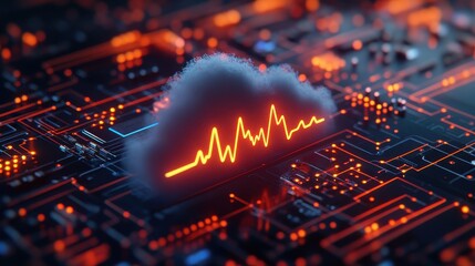 Digital Cloud with Heartbeat Graph on Circuit Board