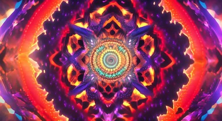 Wall Mural - 3d kaleidoscope mandala abstract background of trippy art psychedelic trance to open third eye with 