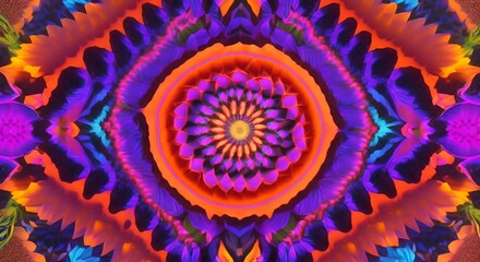 Wall Mural - 3d kaleidoscope mandala abstract background of trippy art psychedelic trance to open third eye with 