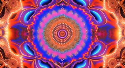 Wall Mural - 3d kaleidoscope mandala abstract background of trippy art psychedelic trance to open third eye with 