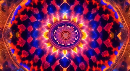 Wall Mural - 3d kaleidoscope mandala abstract background of trippy art psychedelic trance to open third eye with 