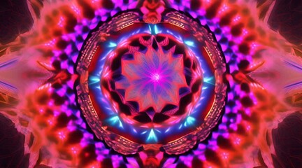 Wall Mural - 3d kaleidoscope mandala abstract background of trippy art psychedelic trance to open third eye with 