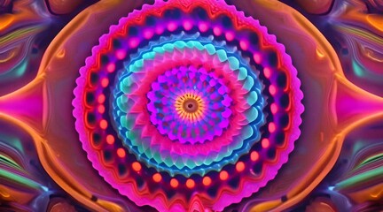 Wall Mural - 3d kaleidoscope mandala abstract background of trippy art psychedelic trance to open third eye with 