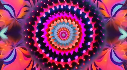 Wall Mural - 3d kaleidoscope mandala abstract background of trippy art psychedelic trance to open third eye with 