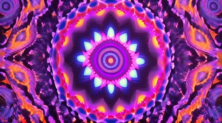 Wall Mural - 3d kaleidoscope mandala abstract background of trippy art psychedelic trance to open third eye with 