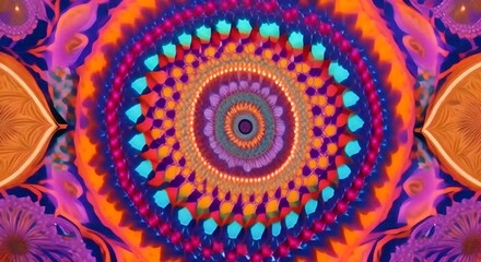 Wall Mural - 3d kaleidoscope mandala abstract background of trippy art psychedelic trance to open third eye with 