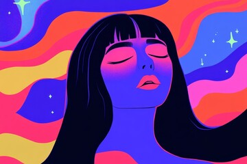Wall Mural - infinitesimal night sky background depicting woman's dream. sleeping beautiful girl imagines. stock 