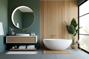 Wall Mural - Elegant Zen Style Bathroom Mockup for a Serene Home Space