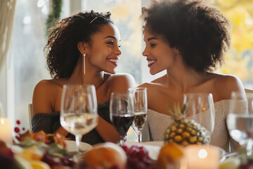 Canvas Print - Romantic LGBT Couple Thanksgiving Dinner with Stylish Decor  