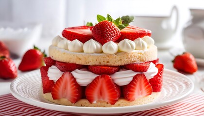 Wall Mural - Delicious Strawberry Shortcake with Whipped Cream