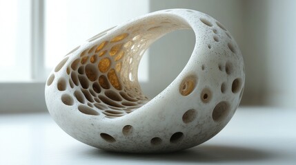 Wall Mural - Abstract sculpture with organic holes and smooth contours.