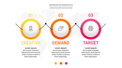 Wall Mural - Vector timeline infographics template with three circles and options. Blank space for web, infographic, diagram, business, digital network, flowchart, presentations