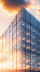 Fototapete - Office building shines in the sunset, capturing the vibrant energy of the city