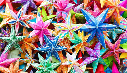 Wall Mural - Colorful paper star decoration showcases the festive spirit.