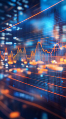 Poster - Fluctuating orange stock market graph displayed digitally against a blue background
