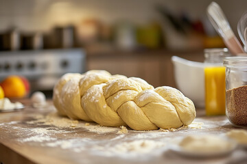 Canvas Print - Preparing Challah Bread for Rosh Hashanah in a Home Kitchen  