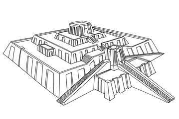 The great Ziggurat at Ur in perspective, Architecture of Babylon, Assyria, Mesopotamia. vector illustration