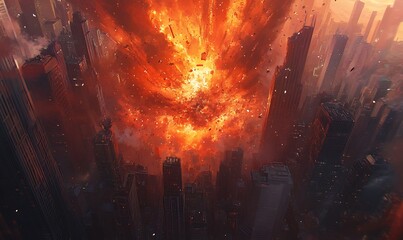 Wall Mural - Cityscape engulfed by fire