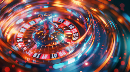 Wall Mural - Casino roulette wheel spinning in motion blur with the background featuring blurred lights and shadows