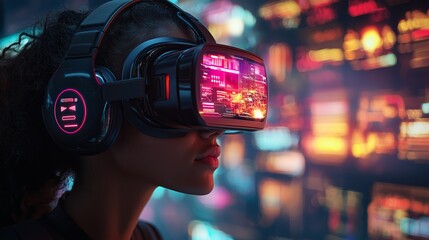 Woman Experiencing Virtual Reality Technology