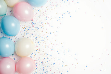 Balloons and confetti in pastel colors confetti empty space for text