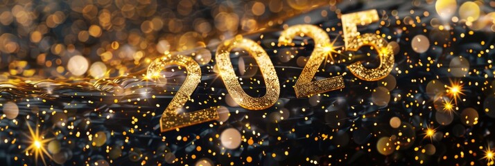 Wall Mural - the sparkling gold 2025 new year celebration background is perfect for parties, holidays, and specia