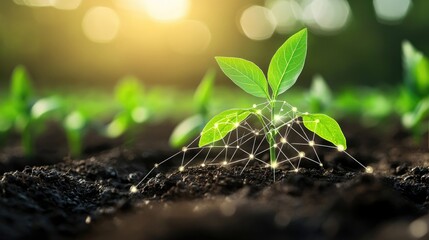 Plant background, front is agricultural technology icon 