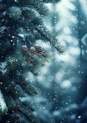 Poster - Pine tree snow backgrounds snowflake.