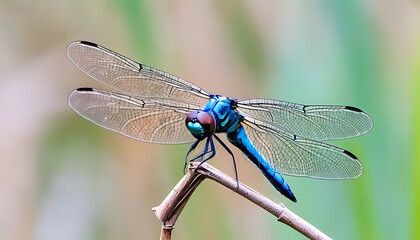 Dragonfly Perched on a Twig Close-up