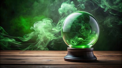 Fortune teller glass ball emitting green smoke , fortune telling, crystal ball, mystical, supernatural, psychic