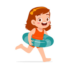 Wall Mural - little kid running and wear swim ring