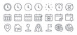 © lanastace - Time, date and location editable stroke outline icons set isolated on white background flat vector illustration. Pixel perfect. 64 x 64