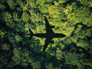 Canvas Print - Airplane flying over green forest