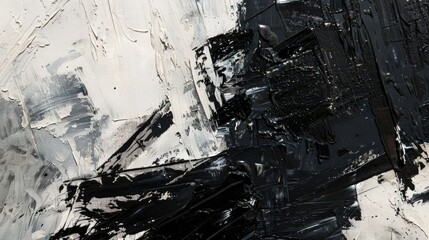 Wall Mural - this abstract oil painting showcases a dramatic play of light and shadow with bold black and white c